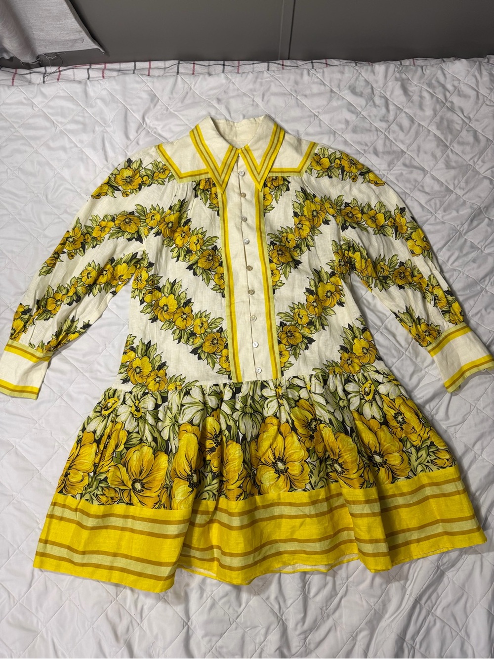Alemais Yellow Floral Button-Front Dress Blouse